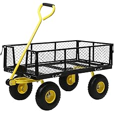 VEVOR Steel Garden Cart, Heavy Duty 500 lbs Capacity, with Removable Mesh Sides to Convert into Flatbed, Utility Metal Wagon with 180° Rotating Handle and 10 in Tires, Perfect for Garden, Farm, Yard