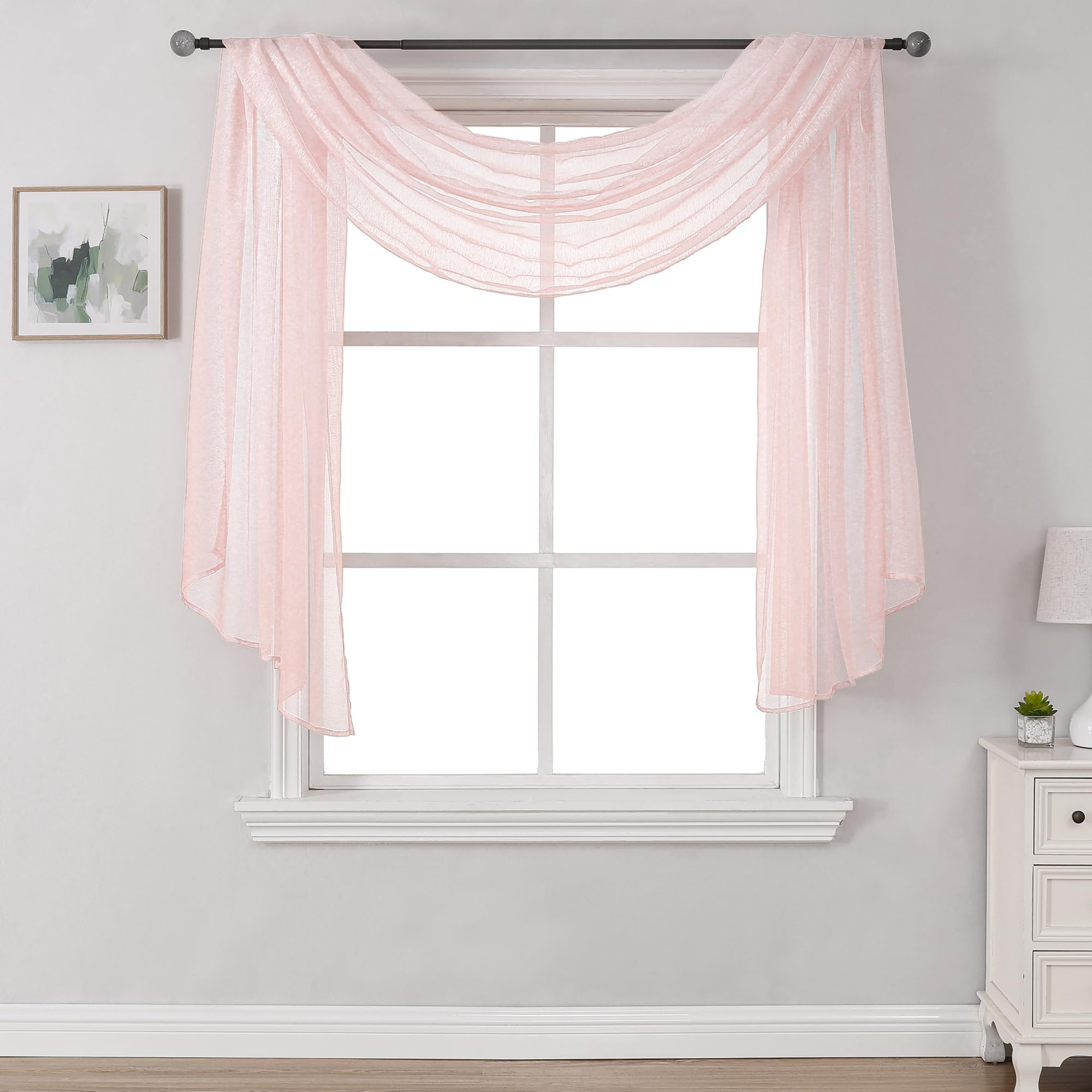 DONREN Luxury Sheer Window Scarf for Window - Treatment Add to Window Curtains for Enhanced Effect (Peach Pink,144 Inch Length,1 Panel)