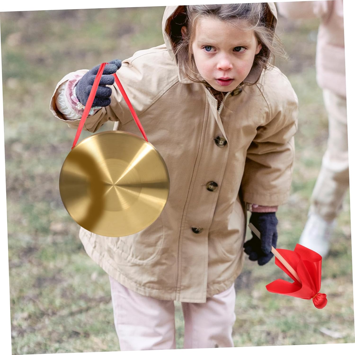 Yardwe 1set Hand Copper Gong Mallet and Cymbals Gong and Cymbals Traditional Chinese Percussion Instrument for School and Personal