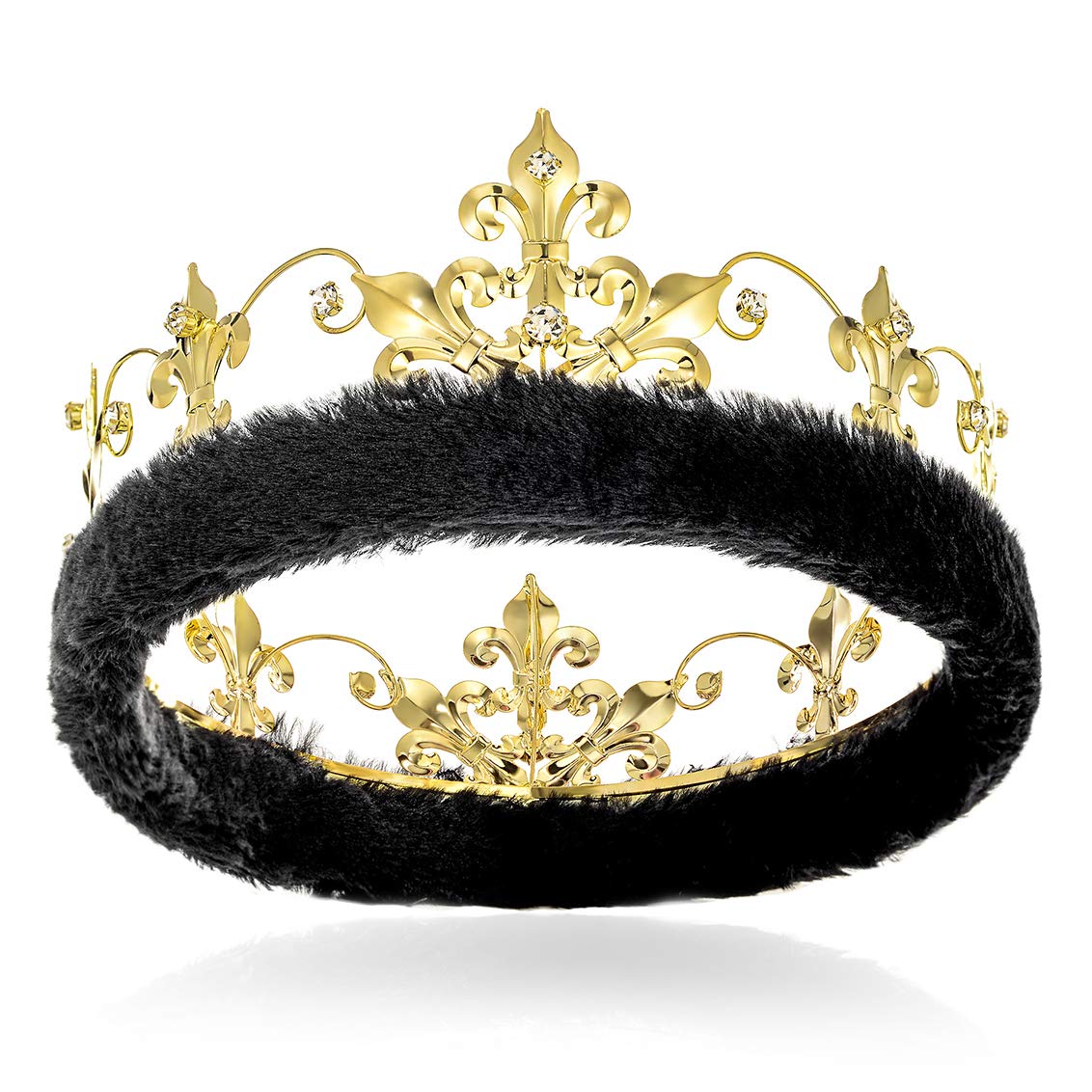 King Crowns Adult Men Birthday King Crown Costume Prom King Crowns Homecoming Cosplay Pageant King Crown Wedding Bridal Men Crowns Gold Metal Full Round Birthday Tiaras Crowns