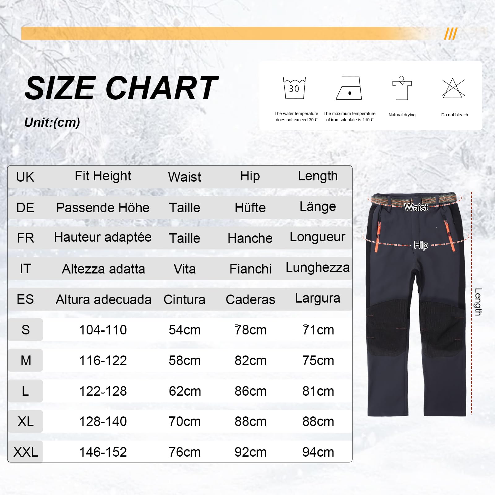 LHHMZ Pantalones de Invierno para Exteriores de Invierno con Forro Polar cómodo para niños, Pantalones de Senderismo para niños y niñas con Nieve cálida