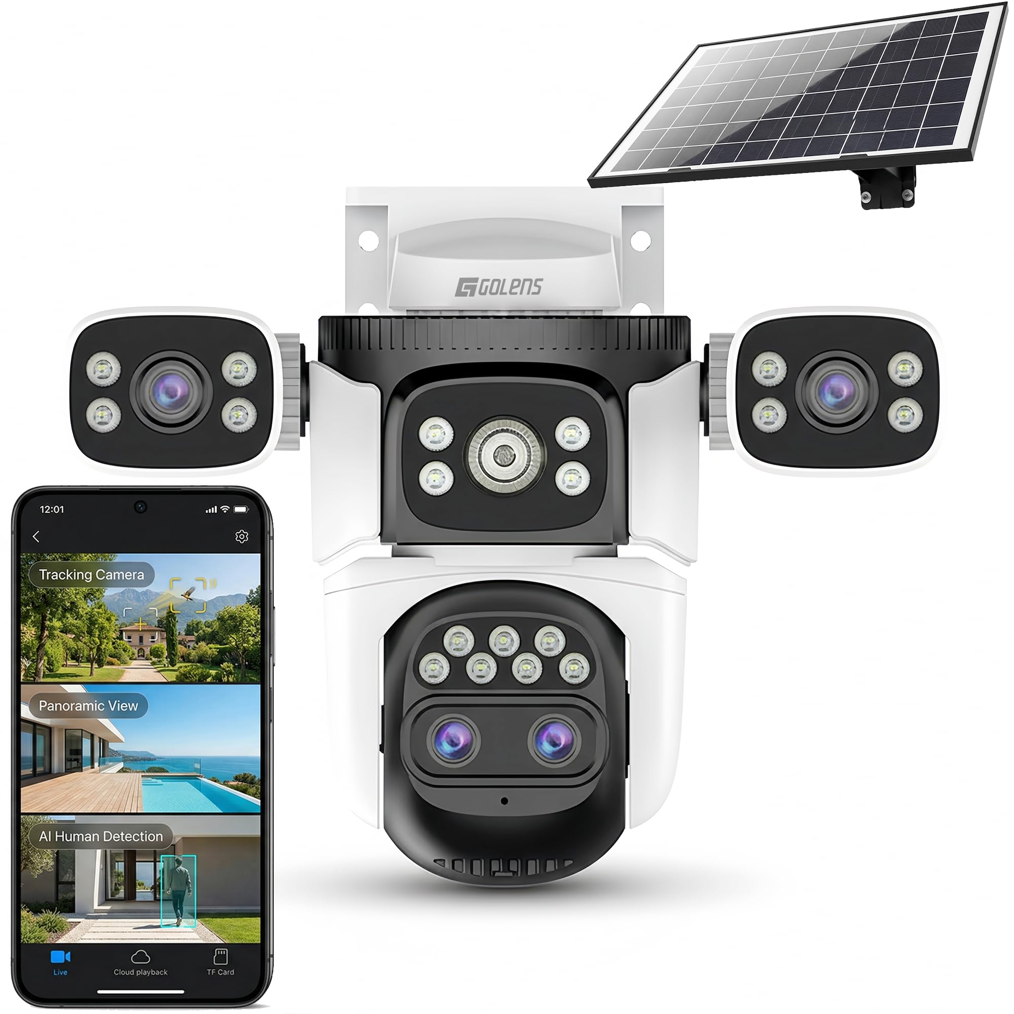 Golens WC22K Solar Security Camera Outdoor | 4 Lens 270° Coverage | AI Human Detection Tracking | Color Night Vision | 10X Zoom | Two Way Audio | Motion Alert | Waterproof Wireless CCTV Camera-image-7
