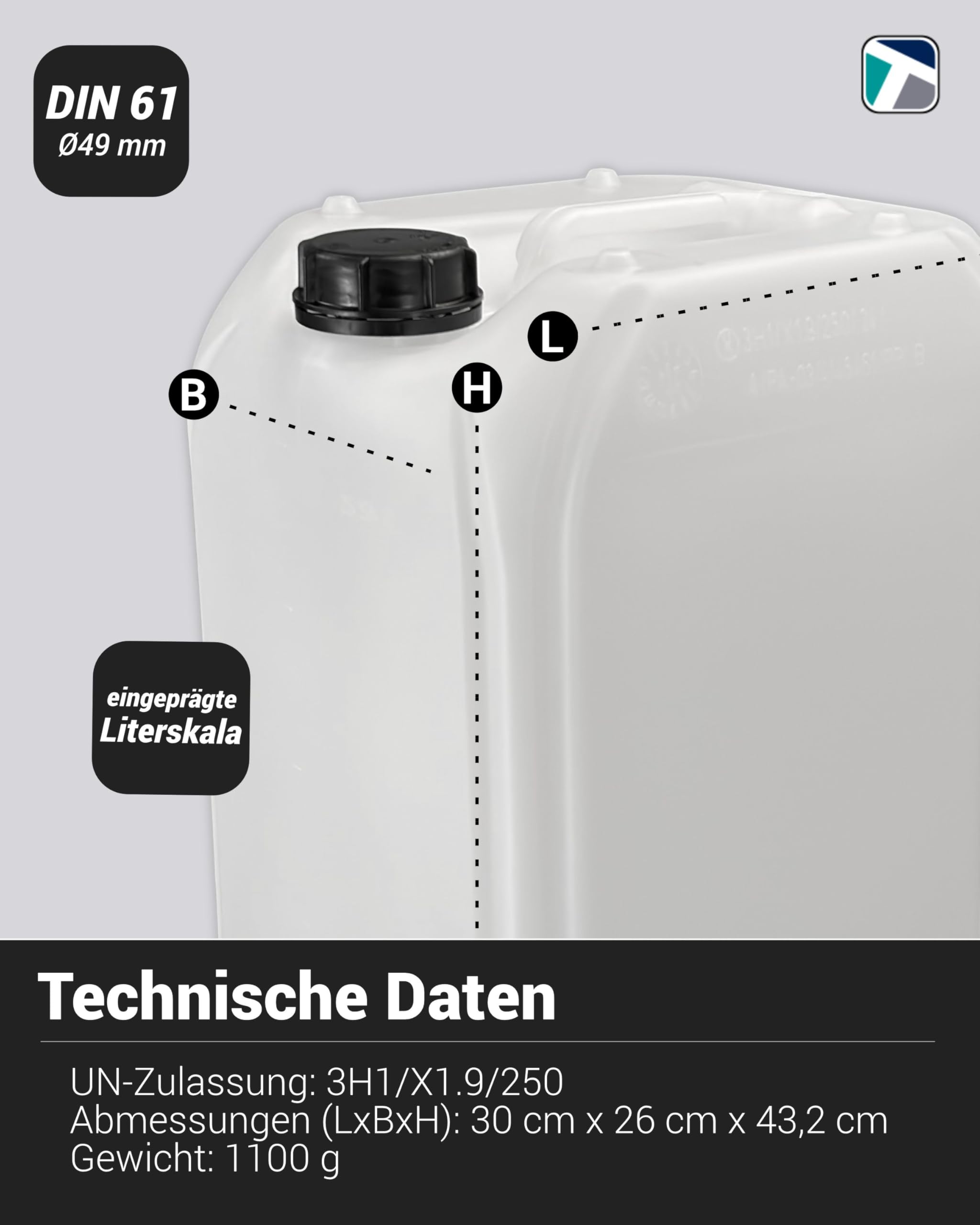Trevendo 6er-Set Wasserkanister - Leerkanister - Kunststoffkanister (25 Liter) - lebensmittelecht & BPA-frei - inkl. Trevendo Beschriftungsetiketten