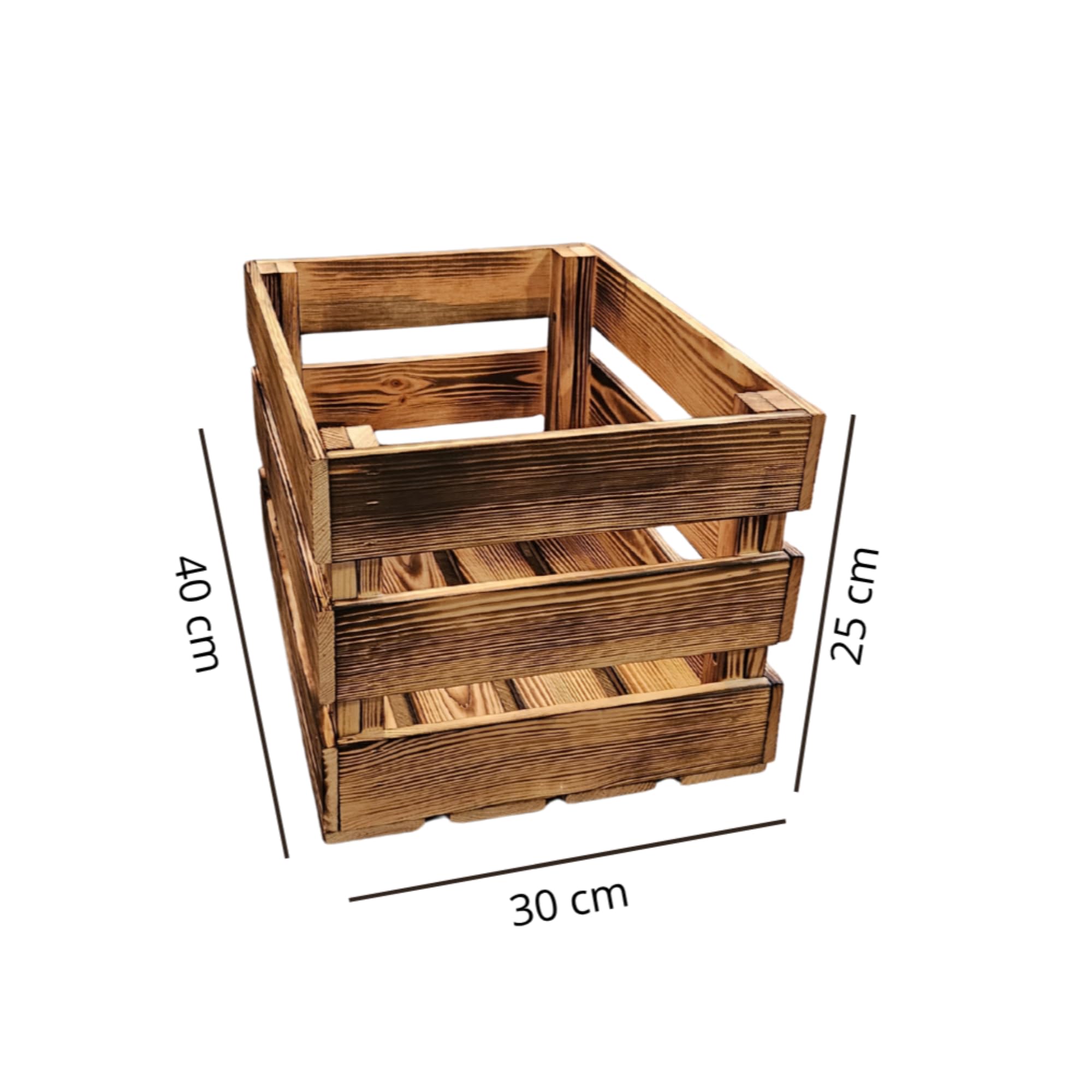 7-er Set Vintage Holzkisten Geflammt – 50x40x30 cm (3 Stück) & 40x30x25 (4 Stück) cm – Weinkisten & Obstkisten im Used-Look – Dekokisten & Regale – Holzboxen als Möbel & Aufbewahrung – Rustikale Deko