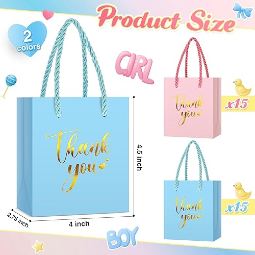 Miniatura 9 de Honoson 30 mini bolsas de regalo con asas de 4 x 2.75 x 4.5 pulgadas, pequeña bolsa de papel de agradecimiento de papel de aluminio para el día de