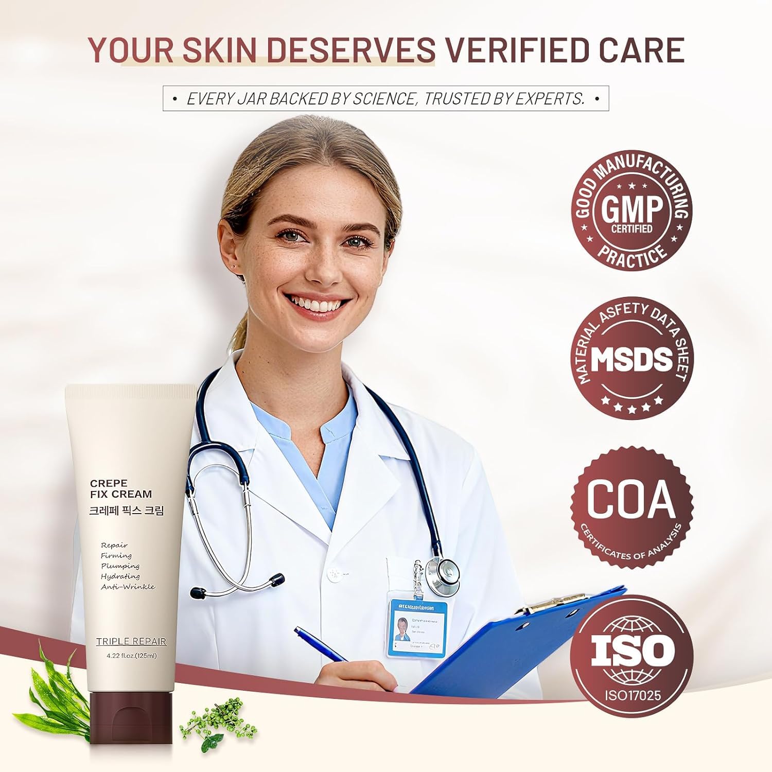 Crepe Fix Body Cream, Hydrating & Smoothing Moisturizer for Face, Neck & Body, Helps Improve the Look of Crepey Skin, Lightweight Fast-Absorbing Formula for Women & Men, 4.22 Fl Oz