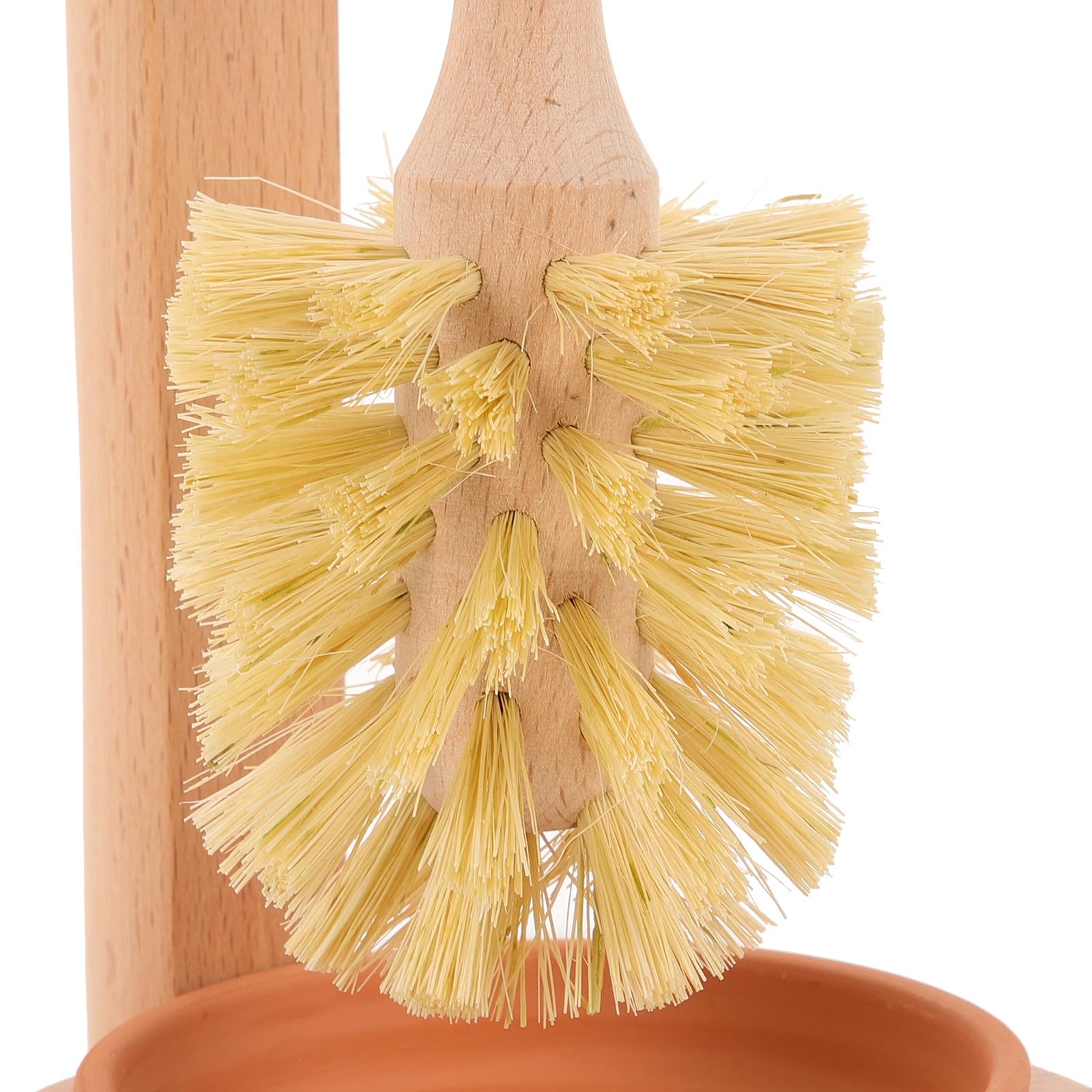 TEHAUX Escobilla para Inodoro con Cerdas Suaves, Mango Ergonómico y Base de Cerámica y Madera de Haya, Cepillo de Limpieza para Baño Doméstico, Soporte Estable para Uso en Hogares