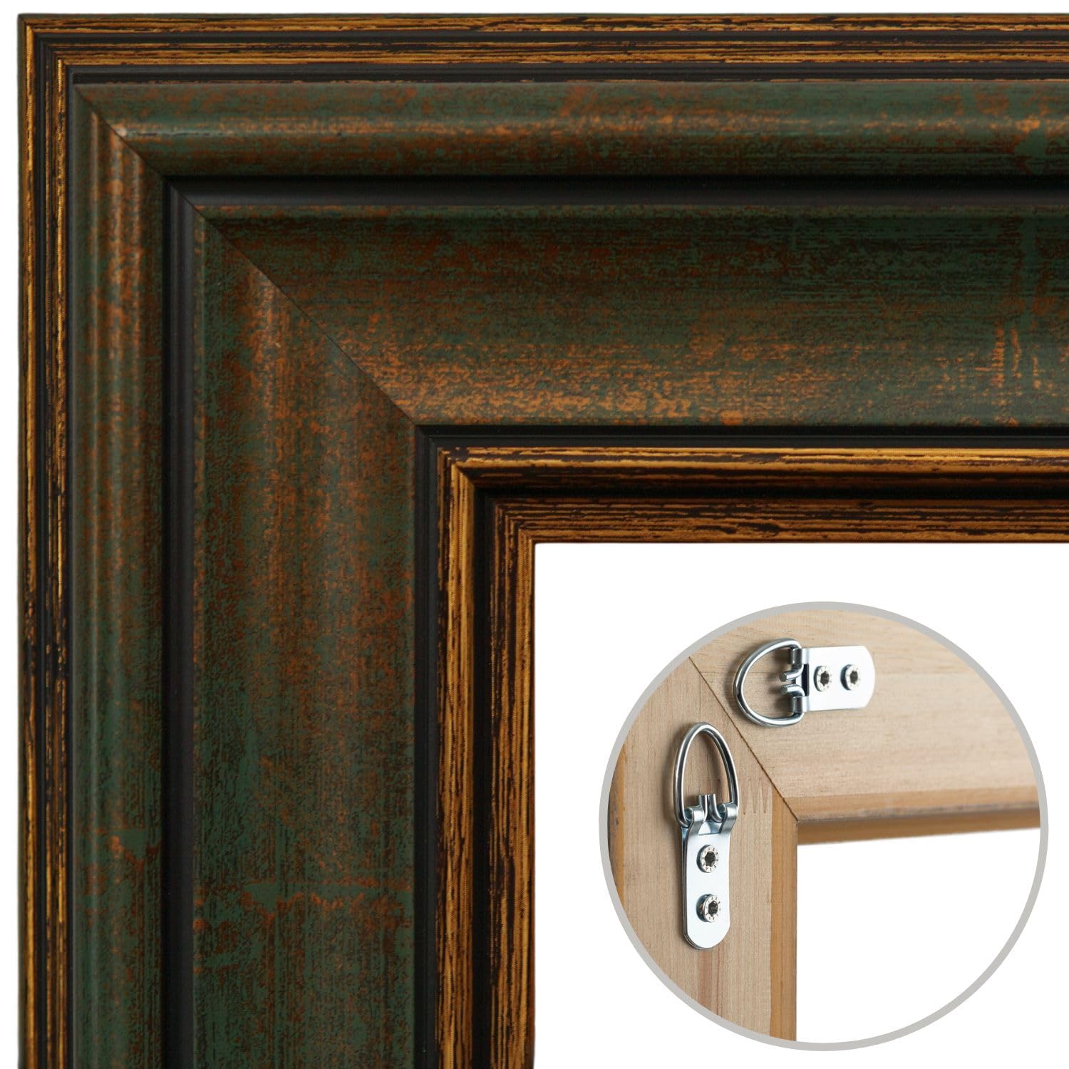 CLAMARO 'PRAG' Bilderrahmen Antik 35x65 Massivholz | Bronze Grünspan | 60 mm breite Shabby Chic Vintage Barock Leiste | Holzrahmen inkl. Acrylglas, Rückwand, Metall Aufhänger