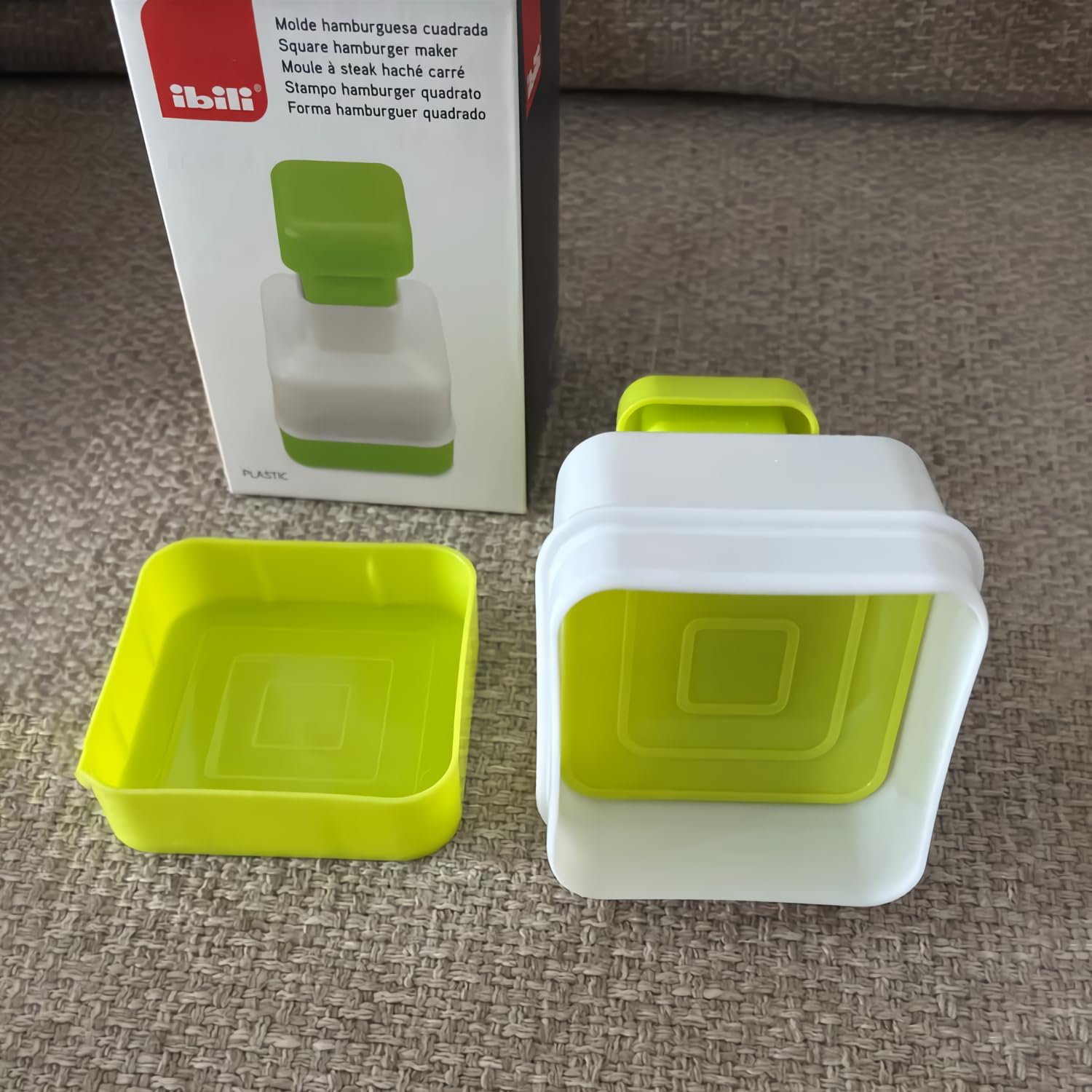 IBILI Clasica Hamburger Maker Set Square, White/Green, 8.5 x 8.5 x 14 cm