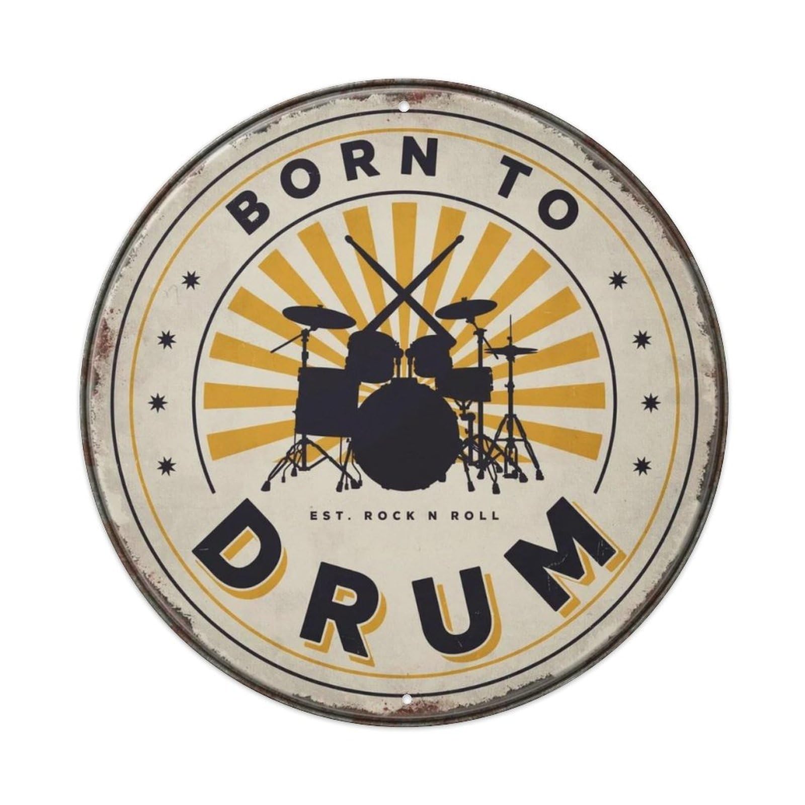 Born To Drum Drum Kit Round Metal Tin Sign Plaque