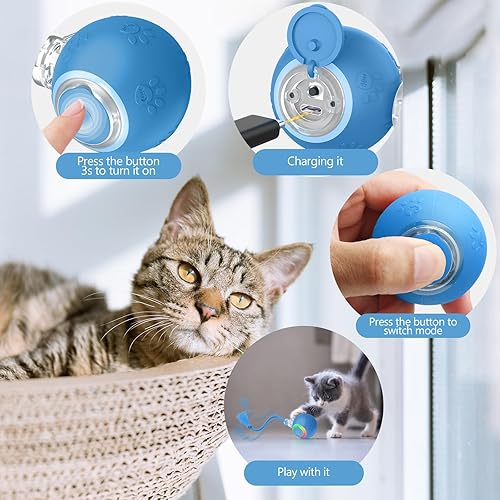 Miniatura 4 de Juguetes interactivos para gatos, juguetes de movimiento automático para gatos adultos aburridos de interior, rodamiento rápido, chirridos y