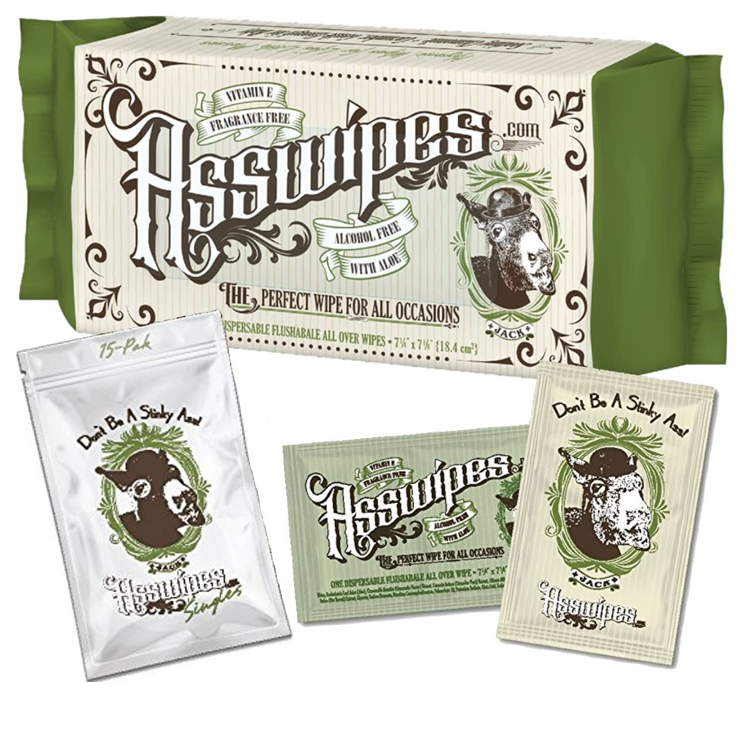 Fresh Body FB Asswipes Bundle: Pack of 45 Cleaning Hygiene Wipes, and 15 Individually Wrapped Asswipes On The Go Packets, with Vitamin E and Aloe