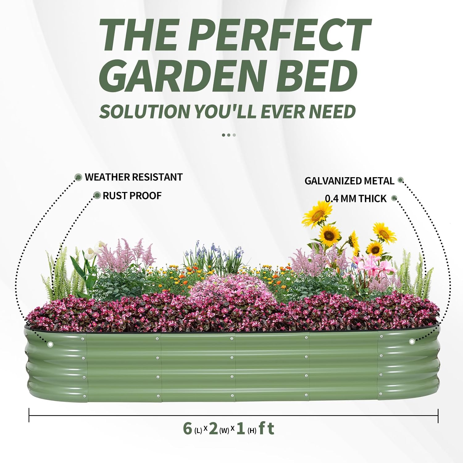 1MORE Galvanized Raised Garden Bed- Planter Garden Boxes Outdoor, Raised Beds for Gardening, 6x2x1ft Metal Garden Bed Kit for Vegetables Flower, Planter Raised Beds with Tools.Green image 5