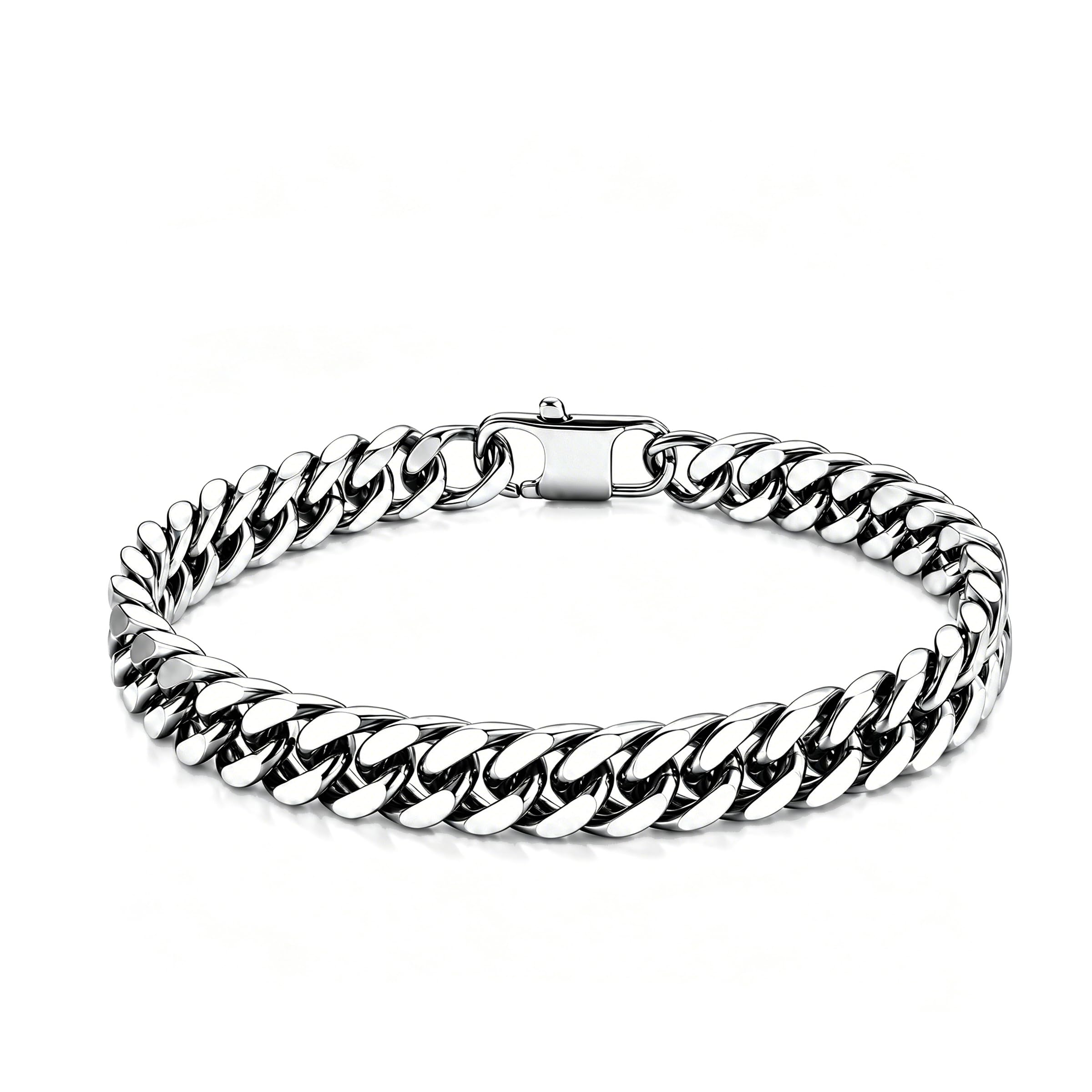 8.5mm Mens Silver Black 316L Diamond-cut Stainless Steel Cuban Link Chain Bracelet for Men, Durable Classic Wrist Jewelry, Gift for Him