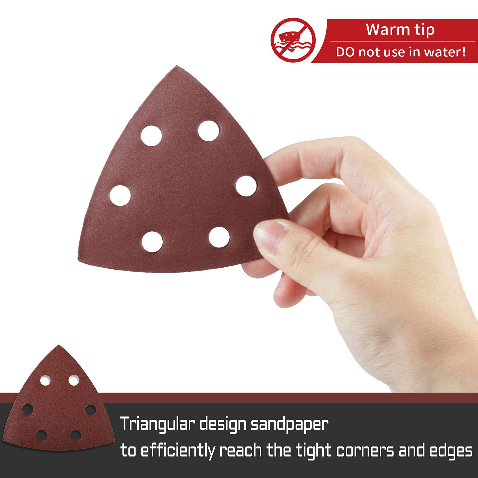 AUSTOR 120-Piece Triangular Sandpaper – 9 Grits (40–400), Hook & Loop, Fits 3-1/8 Inch Oscillating Multi-Tool Sanding Pad, No Holes