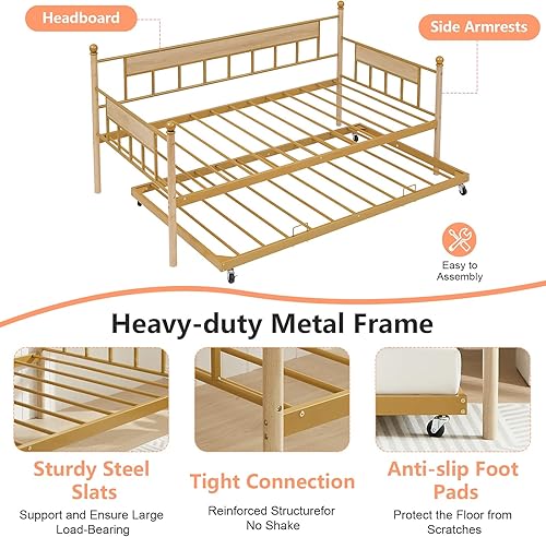 Miniatura 3 de ODUWA Sofá cama de metal de tamaño individual con nido extraíble, moderno marco de sofá cama 2 en 1 para niños, adolescentes y adultos, marco de