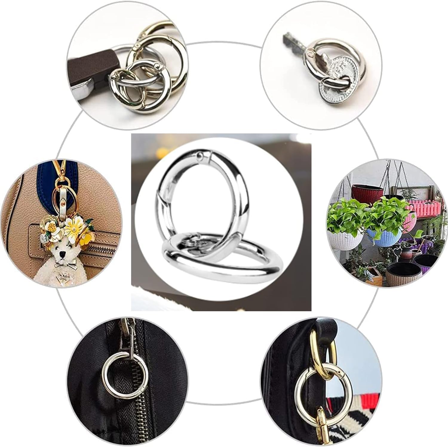 40 Mousquetons Ronds 28mm BetterJonny - Alliage Zinc, Noir Et Argent, Pour Sacs, Porte-clés, DIY