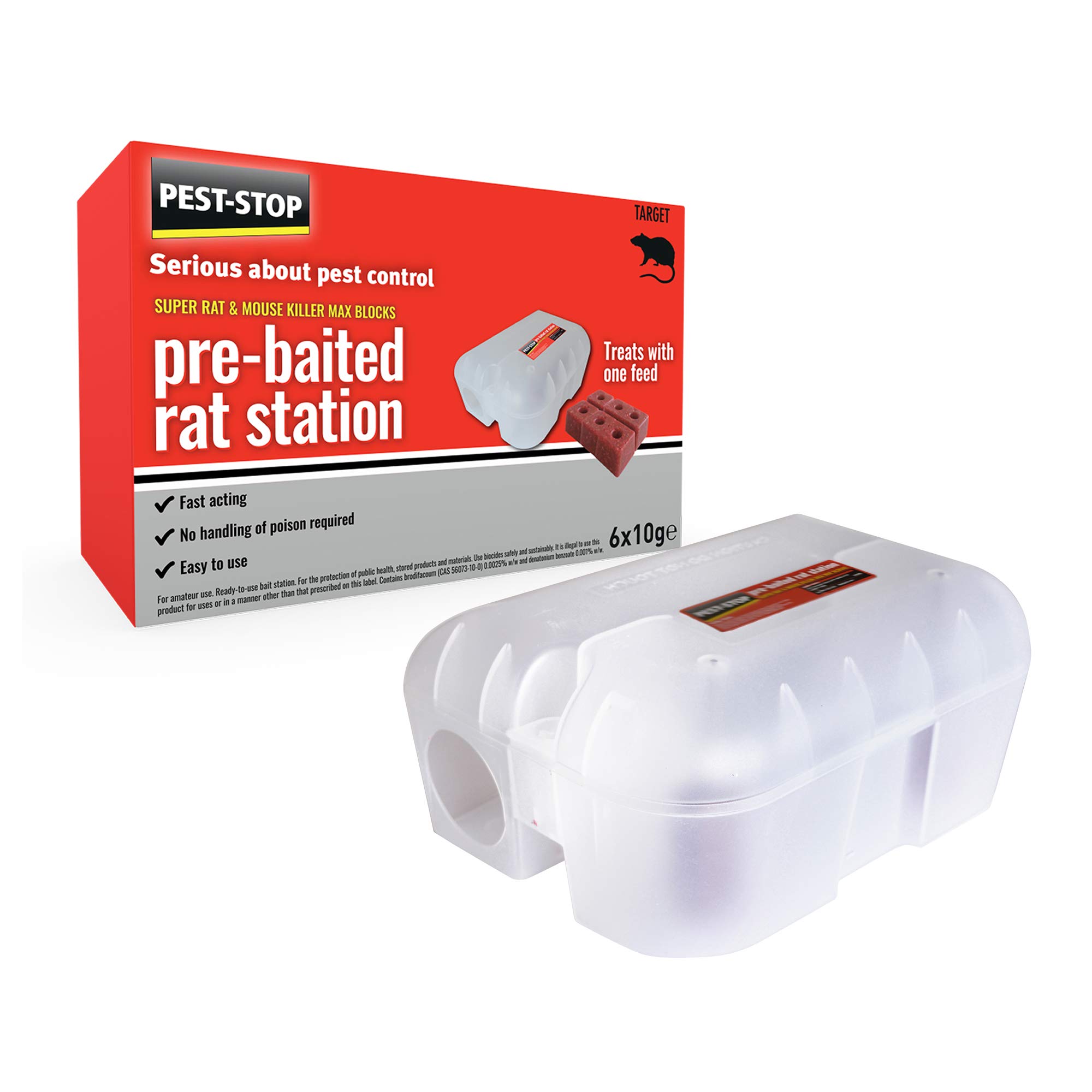Pest-Stop Super Rat & Mouse Pre Baited Station Killer Wax Blocks 6x10g Easy Use