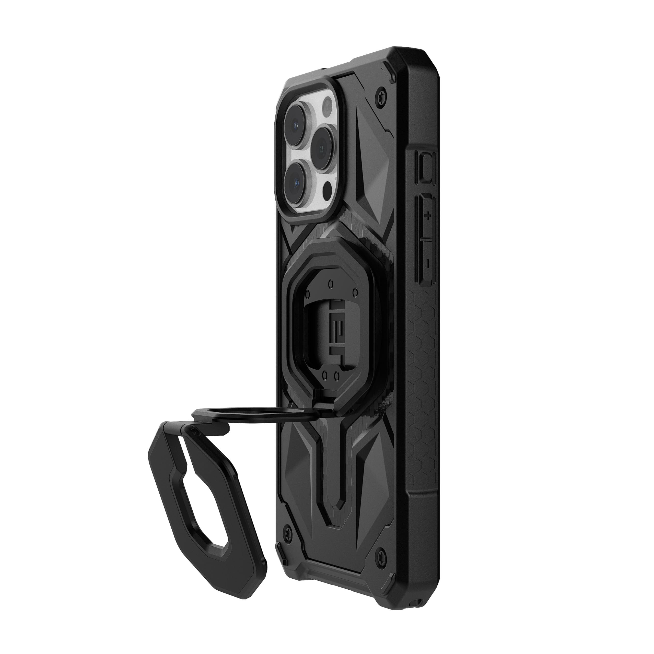 URBAN Armor Gear Monarch Mag2 Dual-Magnetring/Ständer, 360° | MagSafe-kompatibler Ring-Ständer aus Zinkguss – Hoch- & Querformat, schlankes Hexagon-Design, schwarz