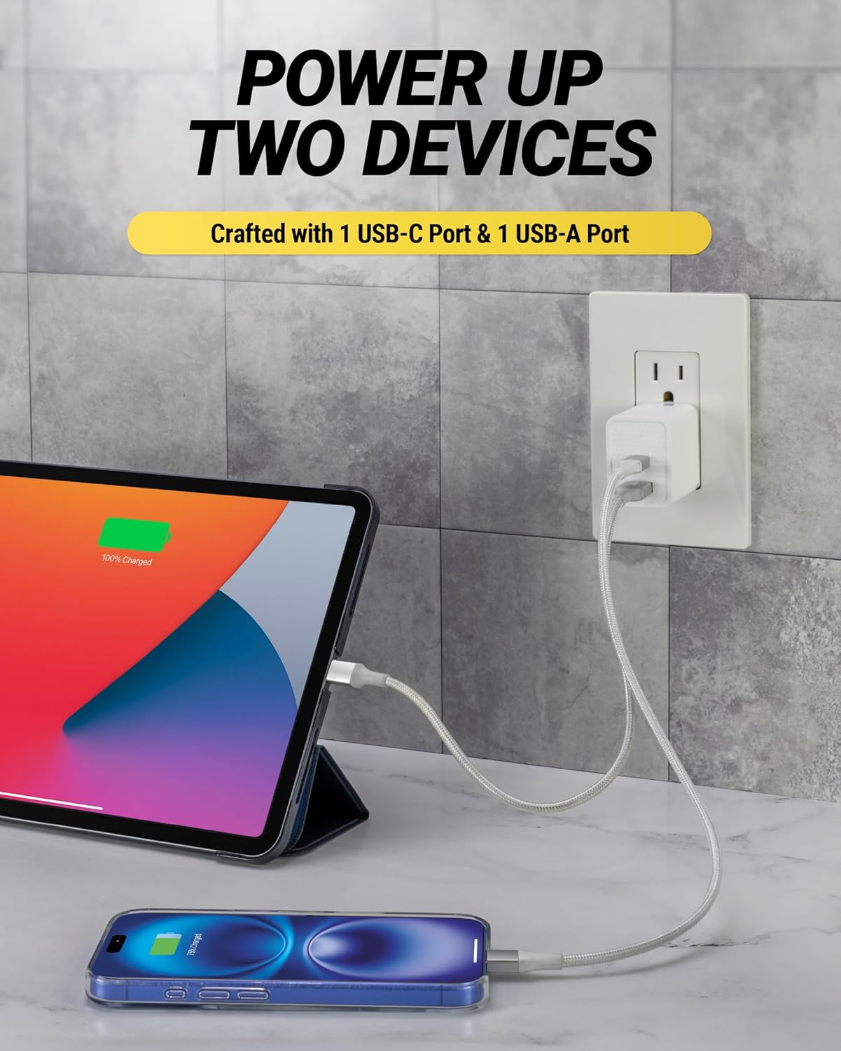 Scosche HPDCA32WT-SP PowerVolt 32W Certified USB Type-C + USB Type-A Fast Wall Charger Power Delivery 3.0 for All USB-C and USB-A Devices, White