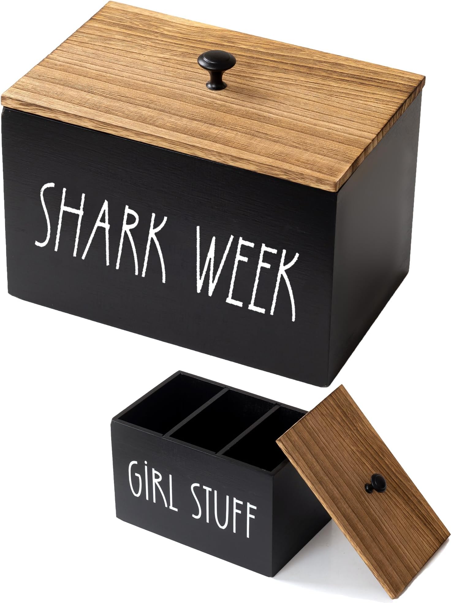 Tampon Holder for Bathroom with Lid Wooden Shark Week