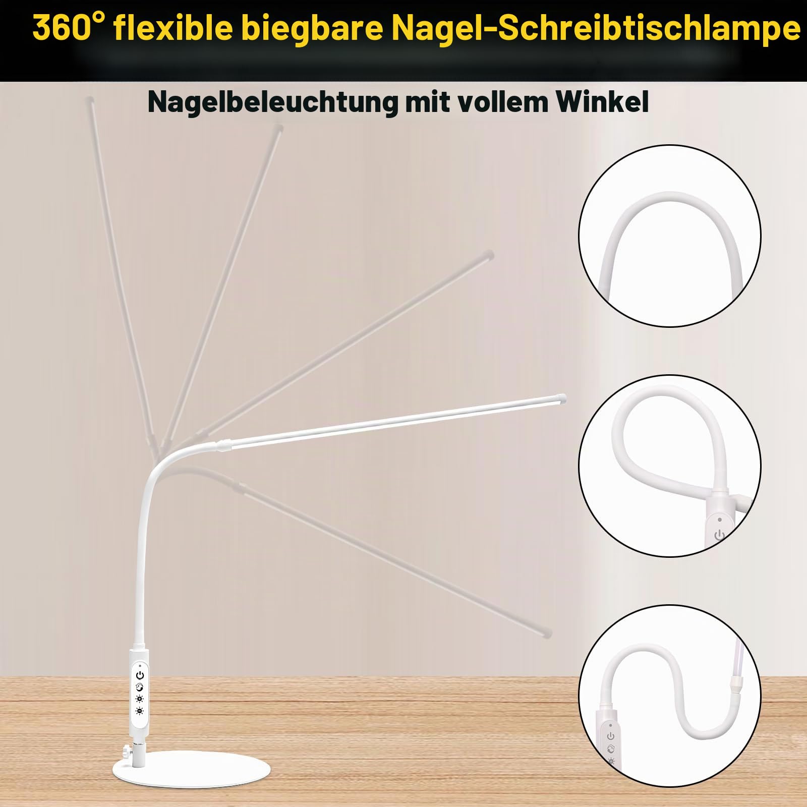 CGBE Extra-lange 60 cm Nageltischlampe LED Dimmbare Tischlampe für Maniküre