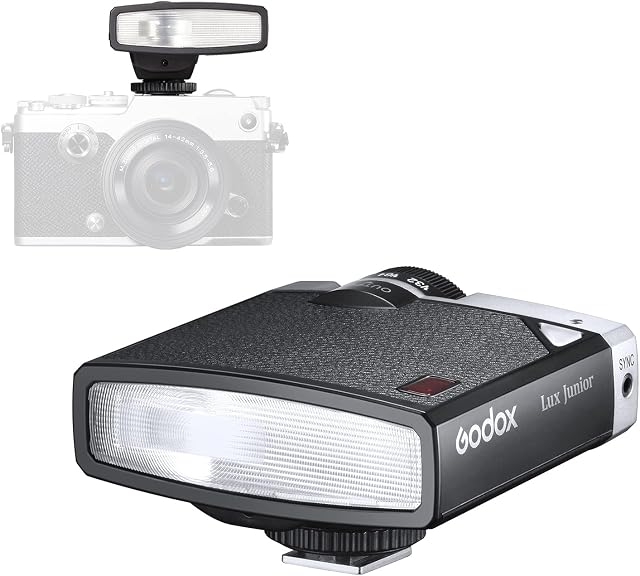 Godox Lux Junior Retro Camera Flash, 6000K±200K On-Camera Flash, 7 Levels Flash Power Retro Camera Speedlite, Support Auto & Manual Modes,Compatible with Canon Nikon Sony Fuji Olympus Hot-Shoe Cameras