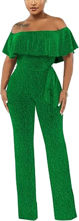 Womens Sexy Sparkly Classy Jumpsuits Casual Off Shoulder Loose Wide Leg Pants Clubwear Party Rompers