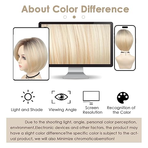 Miniatura 6 de XIUFAXIRUSI XIUFAXIRUSI Pelucas rubias degradadas estilo Bob para mujeres blancas, peluca corta rubia recta, pelucas sintéticas de aspecto natural,