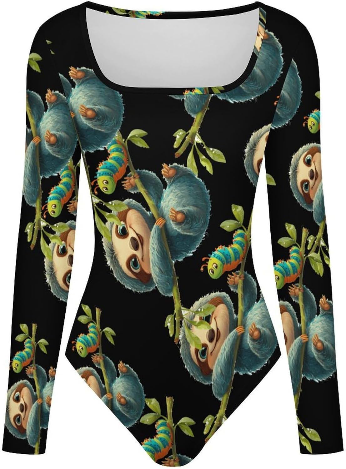 Funny Sloth Caterpillar Women's Bodysuits Long Sleeve Top 5XL