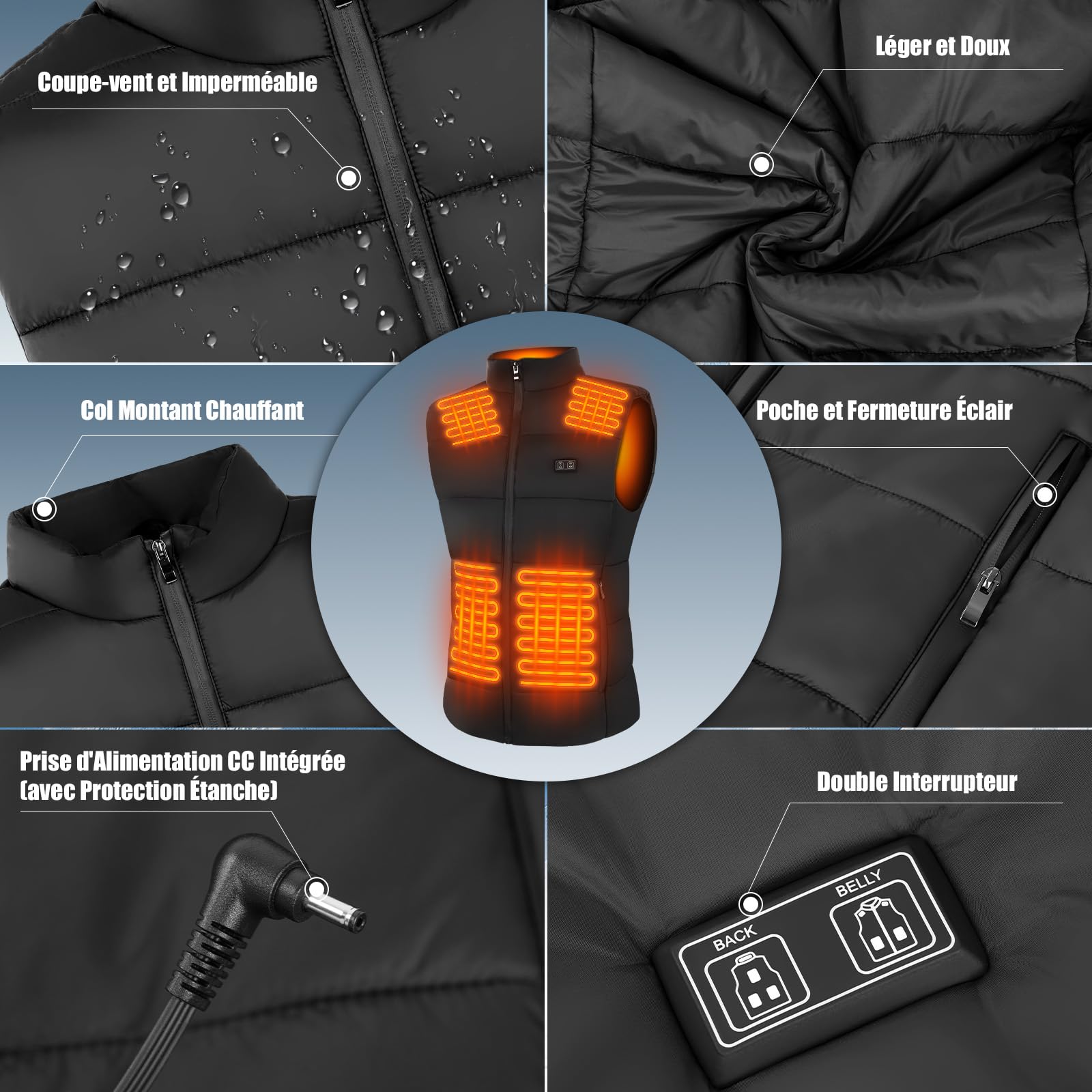 Gilet Chauffant Homme avec Batterie 10000mAh pour Ski（L）