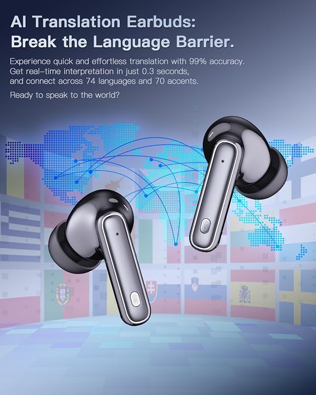 Translation Earbuds Real Time, Translation Earbuds with 144 Languages & 90H Playtime, Immersive Hi-Fi Sound, Clear Mic, in-Ear Wireless Earbuds for Business, Travel & Meetings image 2