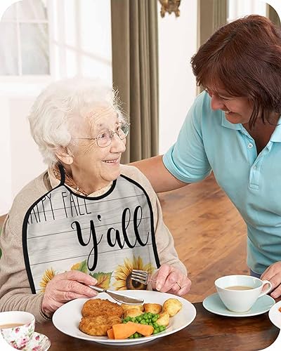 Miniatura 4 de Fall Thanksgiving Pumpkin Adult Bib for Eating with Crumb Catcher,Washable & Waterproof Terry Cloth Adjustable Elderly Women Men Adult Bibs Funny