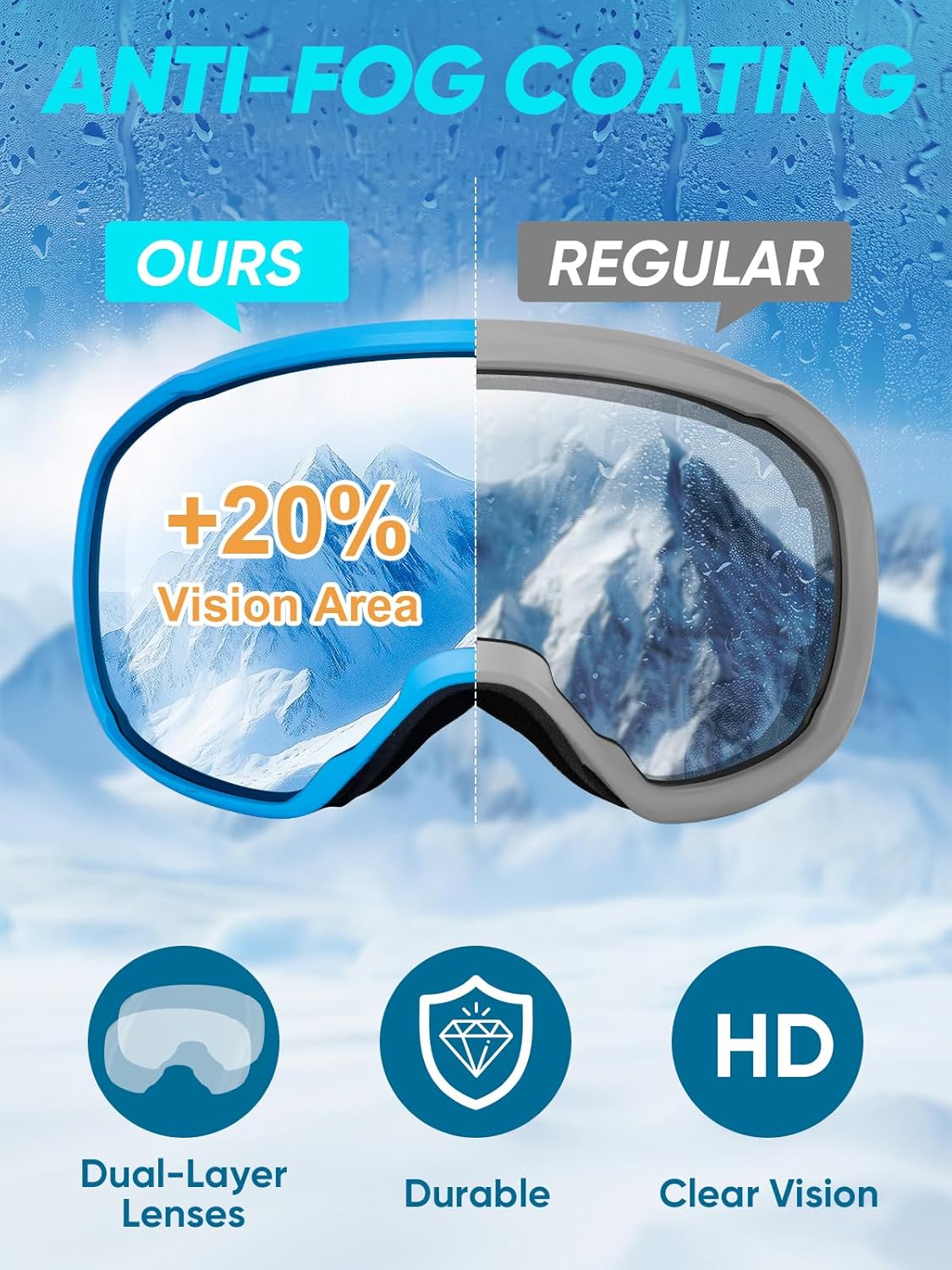 TICONN Ski Goggles Anti-Fog, UV Protection OTG Snowboard Goggles, Compatible with Helmets for Men Women - Image 4