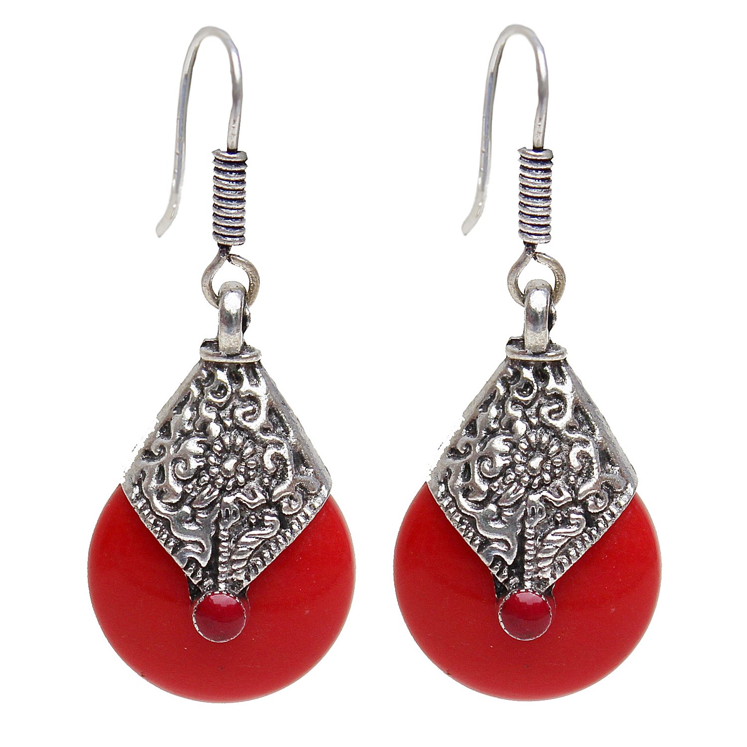 Lucky Jewellery Oxidised Black Metal Fashion Handmade Oxidized Silver Lightweight Hook Earrings for Girls (99-AEO-J340-RED-S) (B0752798XC) Amazon Price History, Amazon Price Tracker