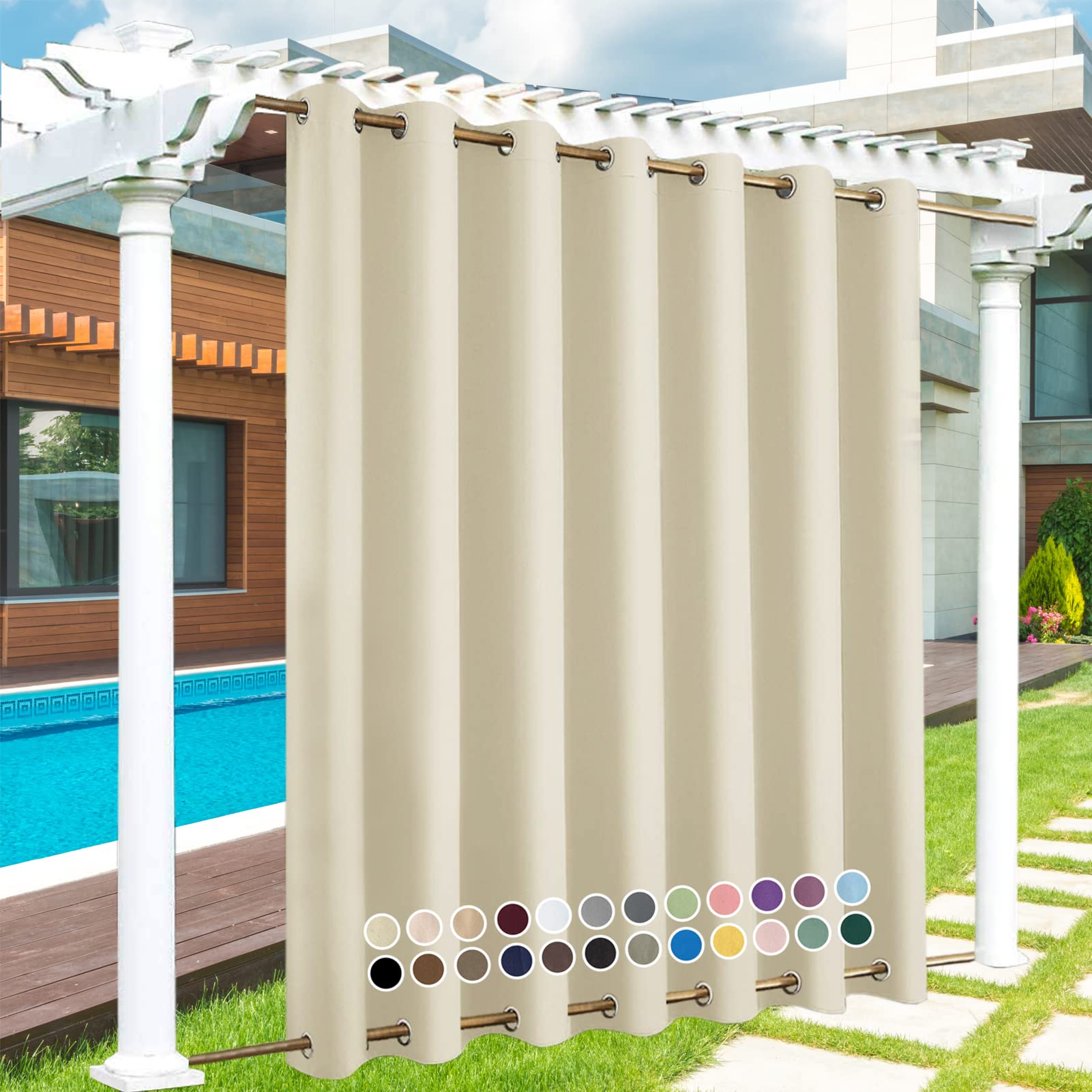 1 Stück Outdoor Vorhang mit Ösen, Benutzerdefinierte Größe Outdoor Vorhang Wetterfest, 24 Farben Benutzerdefinierte Sichtschutz&Sonnenschutz Outdoorvorhänge für Balkon Terrasse Veranda Pergola