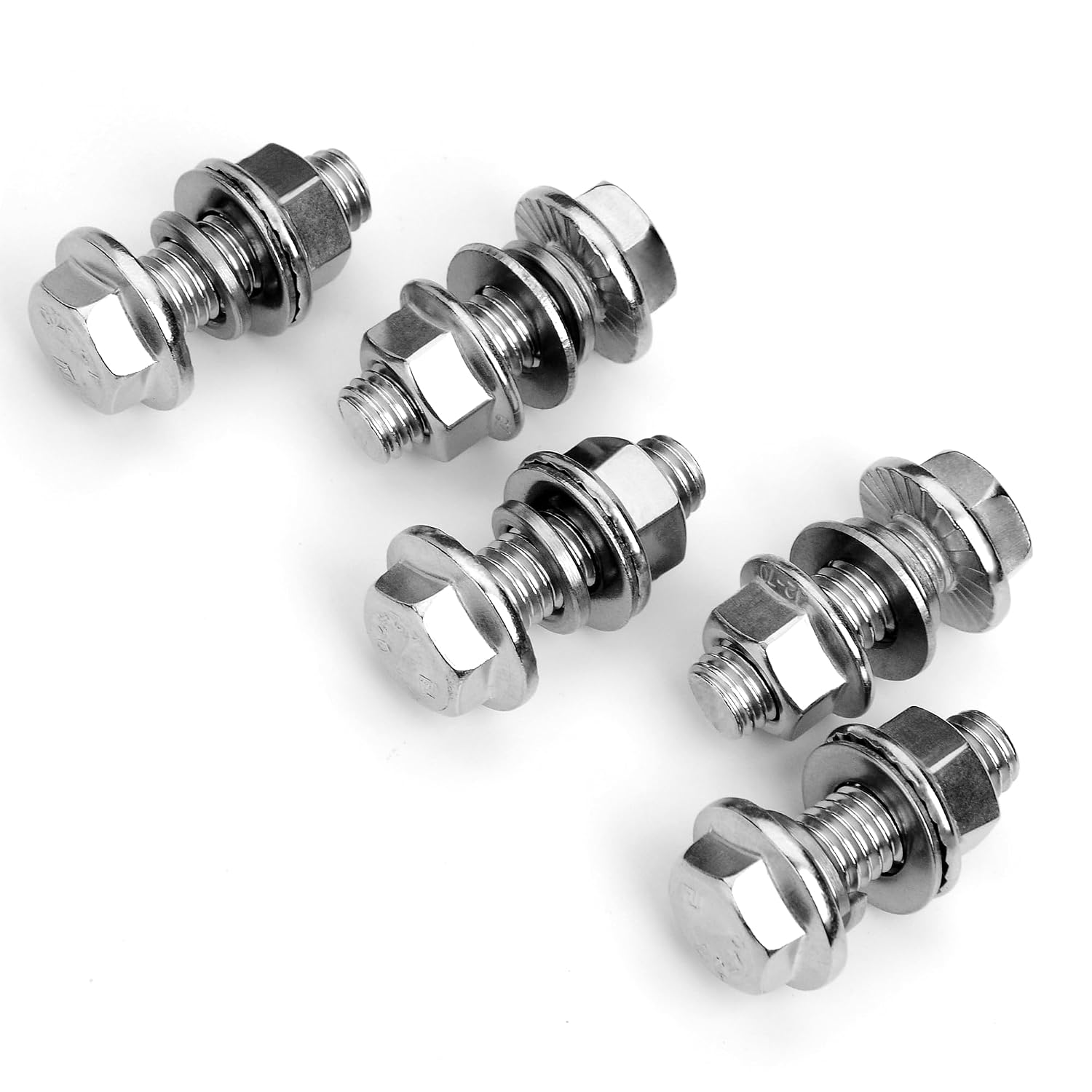 M10 x 30mm (10 Sets) M10x1.5 Bolt Flanged Hex Head Nuts and Bolts, M10 Flange Hexagon Screws with Nuts and Washers, 304 Stainless Steel 18-8 Metric Bolt Assortment, DIN 6921, by Mywish