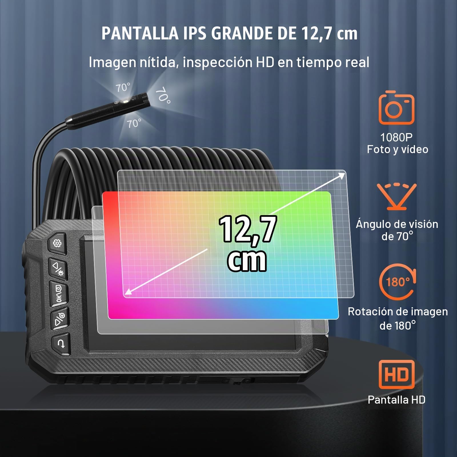 VEVOR Cámara Endoscópica con Luz de Triple Lente con Cable Semirrígido de 15 m, 1080P, con Pantalla, 8 + 2 Luces LED, Impermeable IP67 para Automóviles, Plomería(Tarjeta de 32 GB), 159 x 88 x 28 mm