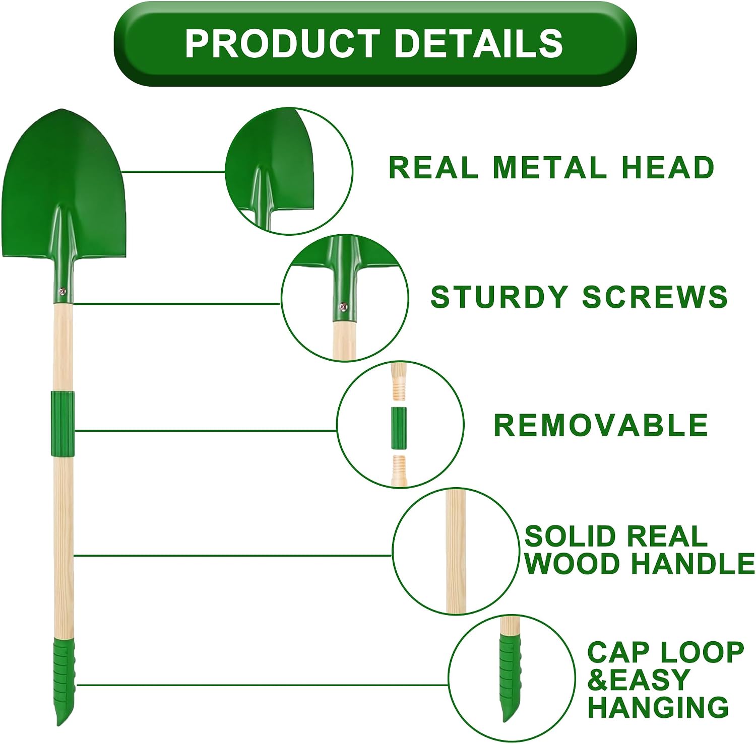 Kids Gardening Tool Set,6 pcs Detachable Toddler Green Gardening Tools | With Shovel,Rake,Hoe and Rake for Outdoor Summer Yard Lawn Beach,Christmas Birthday Gifts for Age 3,4,5 Year
