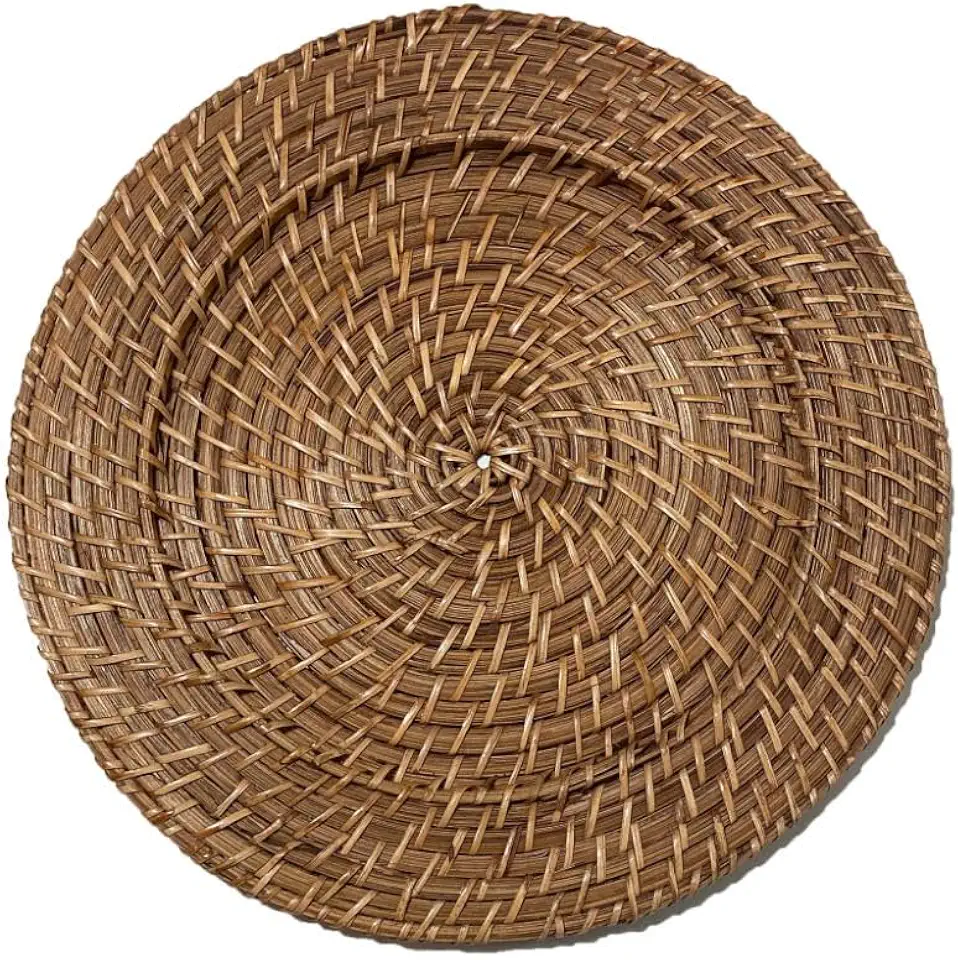 Sousplat Redondo para Mesa Posta Ideal para Jantares, Festas, Casamentos, Eventos Formais, Almoços, Ceias e Decoração de Buffet (Rattan/Escuro)