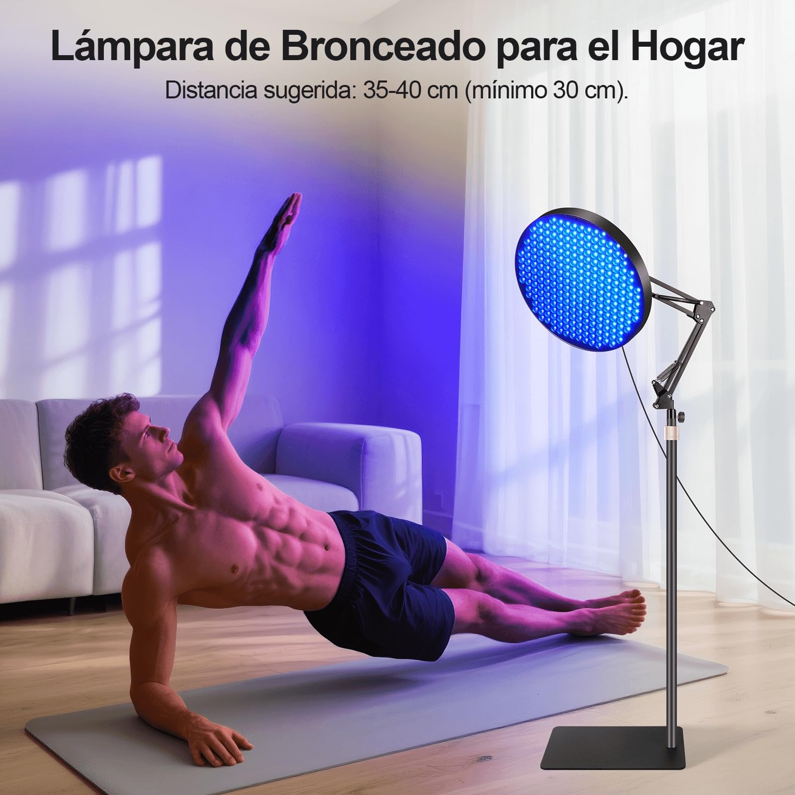 Lámparas de Bronceado 50W Solarium 250 LEDS Rostro y Cuerpo con Soporte Ajustable y Gafas - Azul