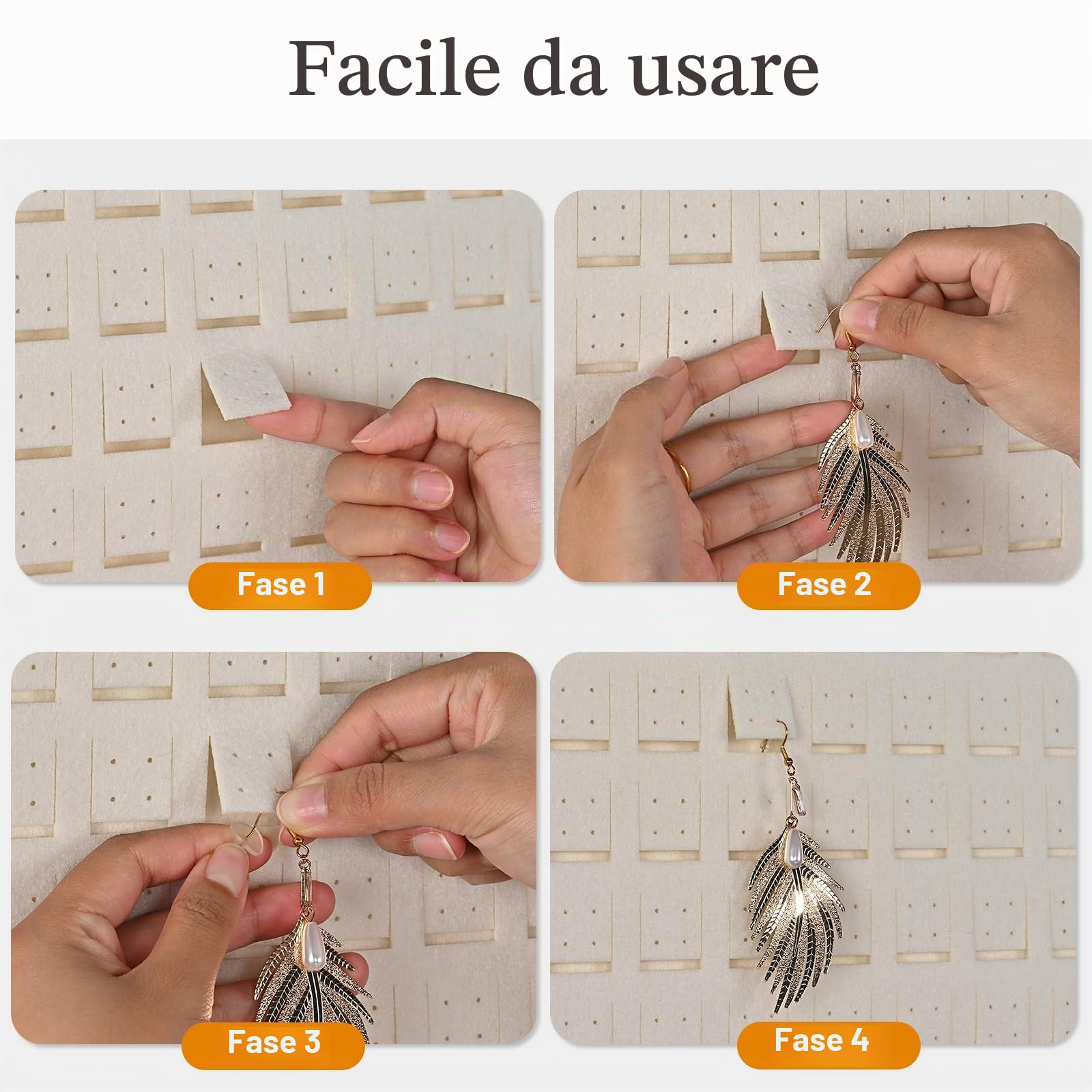Lolalet Porta Orecchini Organizer, Porta Orecchini da Appendere 608 Fori per Orecchini -Beige, 1 Pezzi