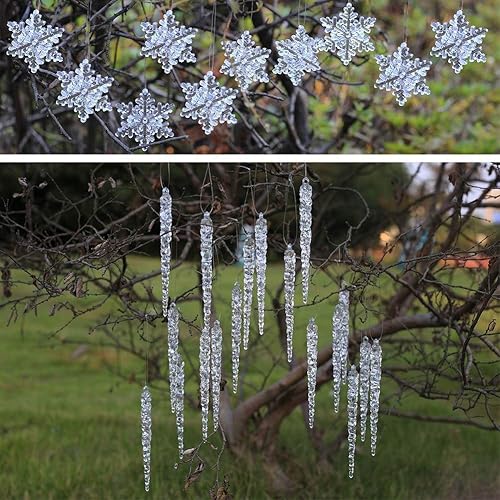 Juego de 25 adornos de carámbanos Decoración de Navidad de ToBeIT acrílico transparente (25 piezas de adornos de carámbanos)