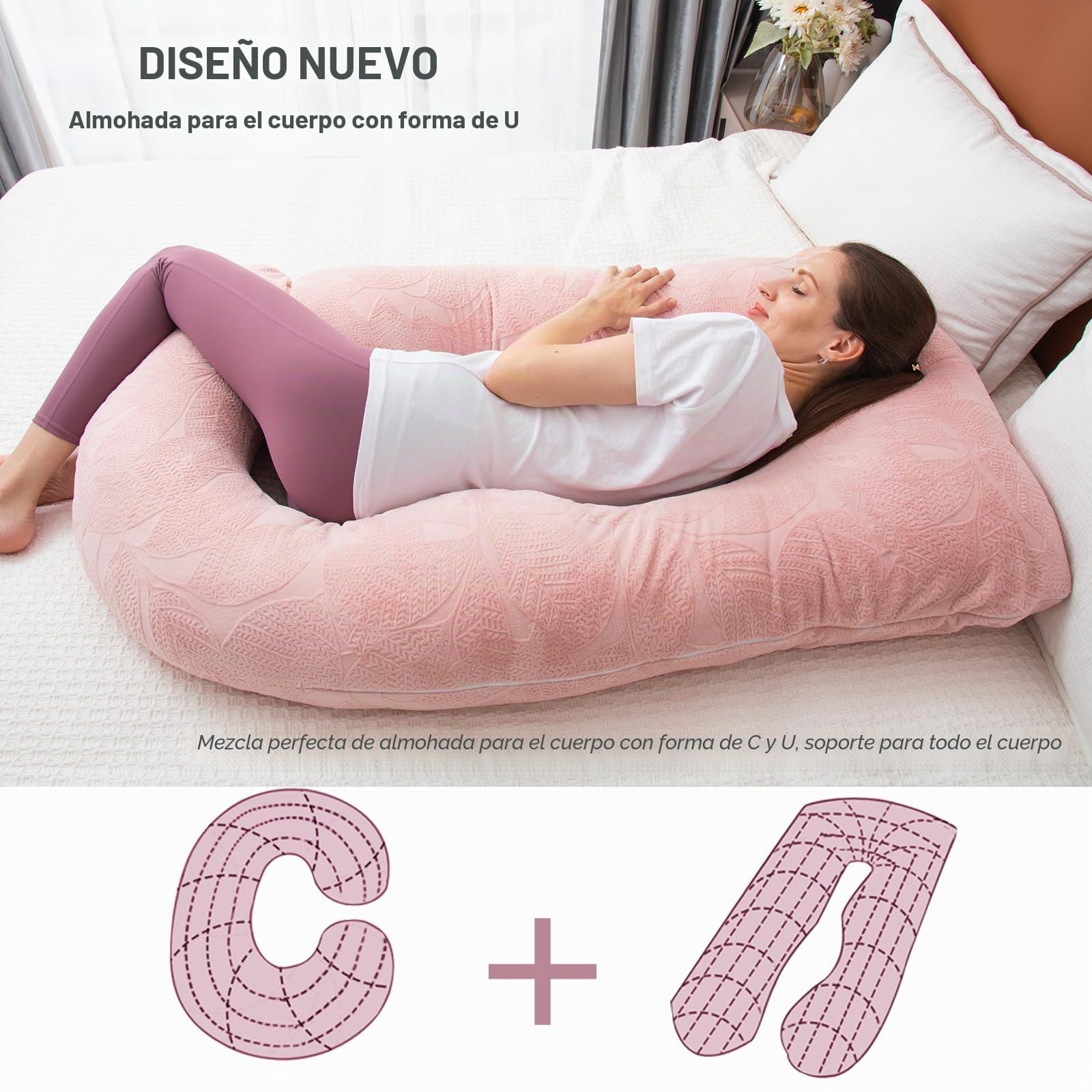 Almohada de maternidad de espuma viscoelástica triturada para dormir, almohada de maternidad para mujeres embarazadas, soporte abdominal, cuerpo entero en forma de U (espuma viscoelástica