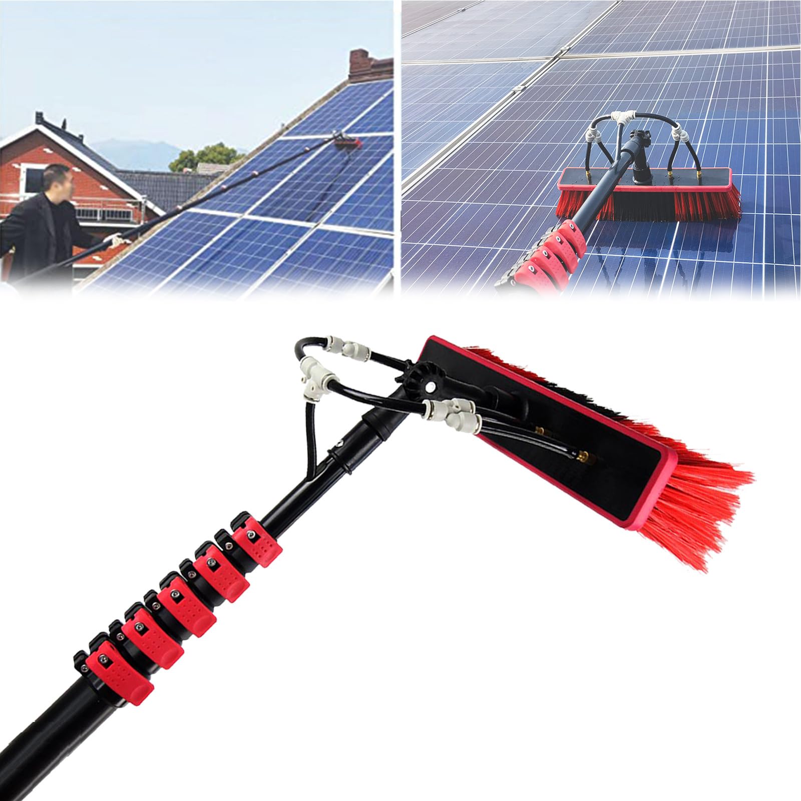 Cepillo telescópico Alimentado por Agua, Cepillo telescópico Alimentado por Agua para Limpieza de Paneles solares, Equipo de Lavado Profesional, Cepillo para Limpieza de
