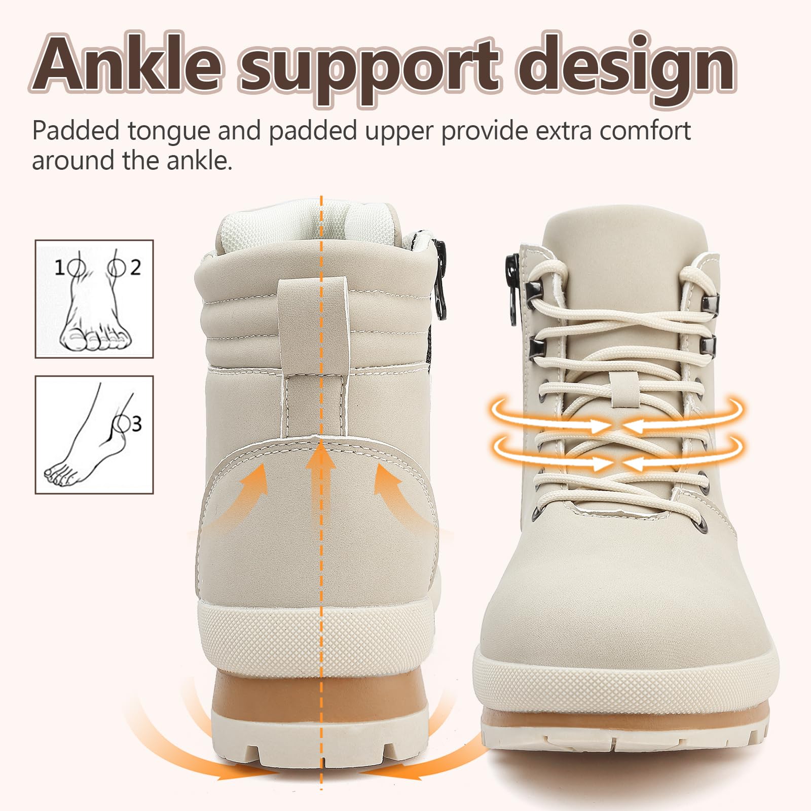 Bottes de marche pour femme - Bottes de randonnée imperméables mi-mollet à lacets légères et antidérapantes pour le trekking en plein air