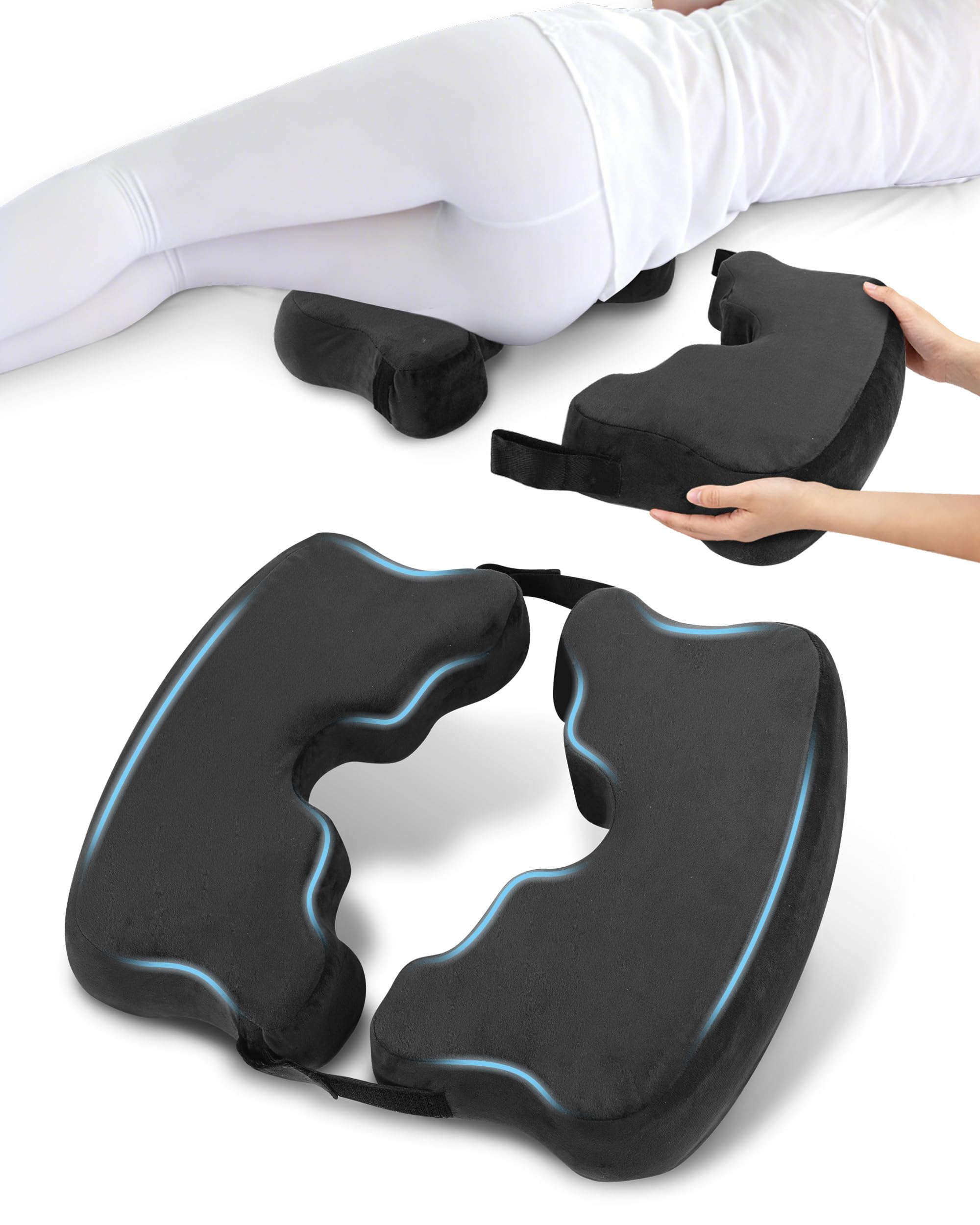 HOMCA Cojín Antiescaras Plegable y Desmontable, Cojín Hemorroides de Espuma Viscoelástica para Reposo en Cama y Sentarse Durante Periodos Prolongados (Negro)