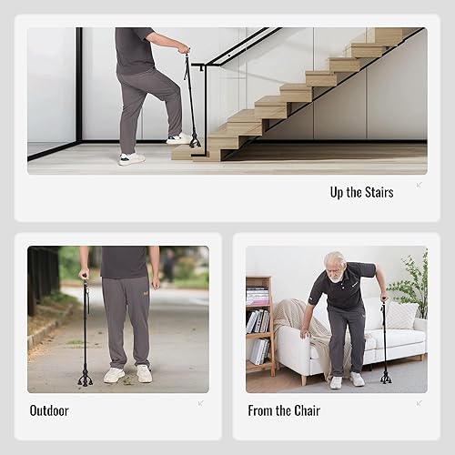 Miniatura 8 de Careboda Bastón plegable para caminar con altura ajustable, bastón plegable con mango en T, bastón de pie independiente para personas mayores y