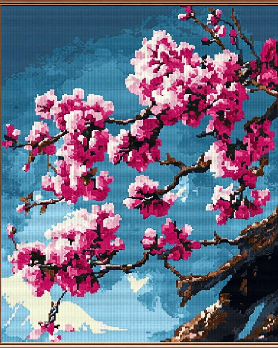 WallustrioaW Stamped Cross Stitch Kits for Adults,Plum Blossom Branches,11CT Cross-Stitch for Home Wall Decor DIY Embroidery Kit Needlework Crafts,40x50cm