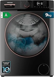 Cecotec Lavadora de Carga Frontal 9 Kg Bolero Dresscode 9610 Inverter Steel A, 2000W, 1400 RPM, Bajo Consumo, Función Vapor, Motor Inverter Plus, 15 Programas, Optimiza Nivel de Agua y Lavado